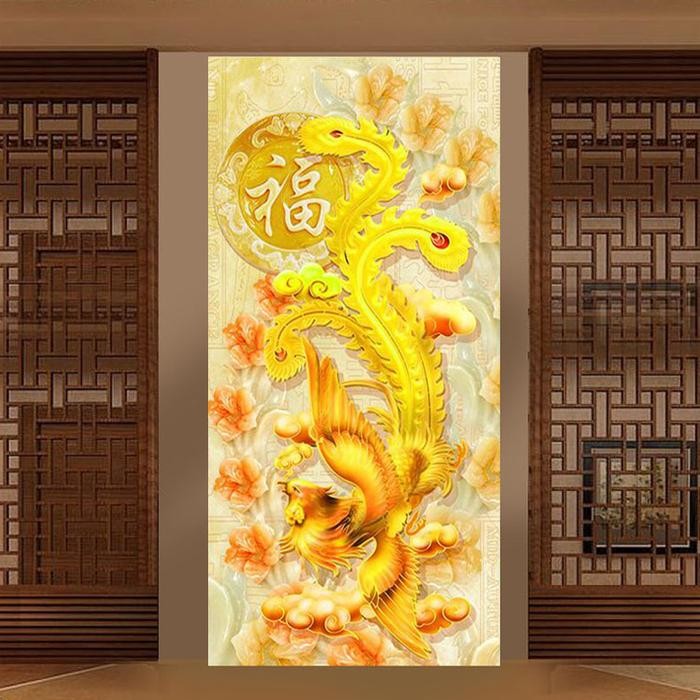 Diy Diamond Painting Full Burung Hong Phoenix Emas Portrait 120X50 Cm D180