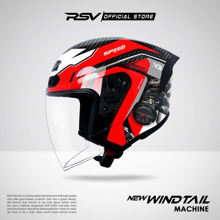 Helm RSV New Windtail Half Face Machine Vol 3 + Free Kilap Premium Helmet Care Package (Pengkilap