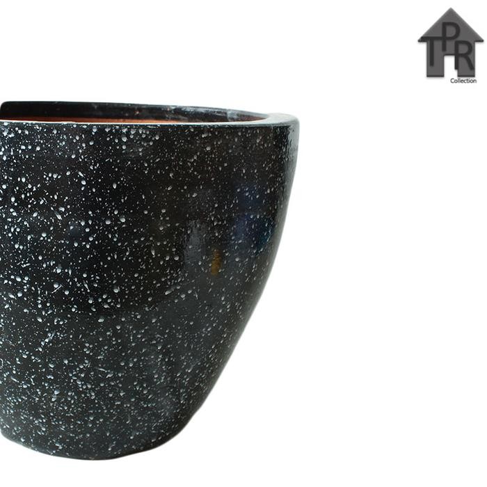 Gardening_Love Pot Bunga / Pot Tanah Liat / Pot Cawan Hitam Bercak Putih D35