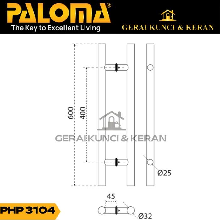 Termurah Paloma Php 3104 Cavana Pull Handle Tarikan Pintu 60Cm Hitam Black Matt