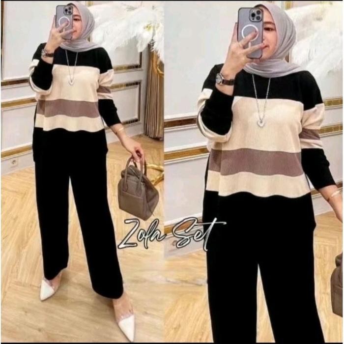 Oneset Zolla Setelan Celana Kulot Crinkle Airflow Ld 110 // Setelan Kombinasi Polos Wanita // Set