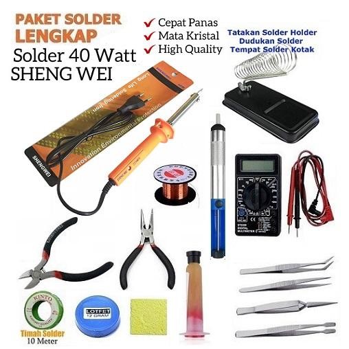 Paket Solder Lengkap 40W Mata Kristal Runcing Peralatan Menyolder Set
