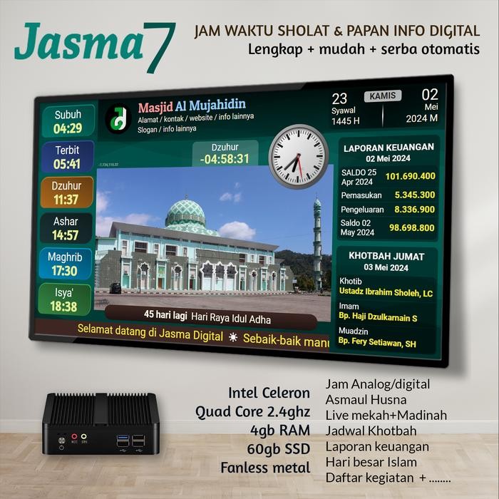 Jam masjid digital otomatis Jasma 7 *
