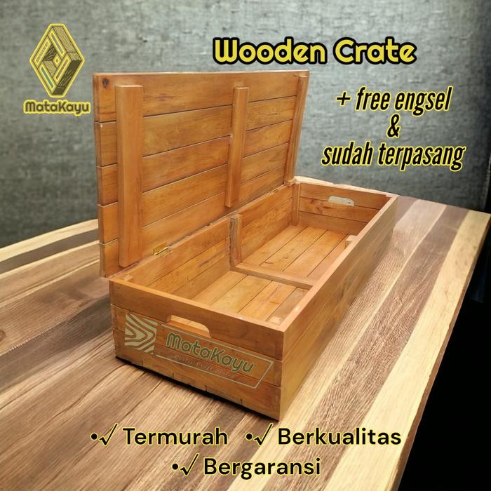 Wooden crate kotak peti kayu tutup storage box penyimpanan serbaguna 3