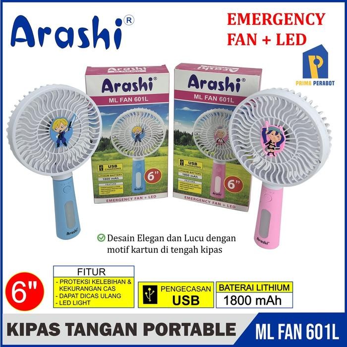 Kipas Angin Tangan 6'' Kipas Jumbo Portable + LED Arashi