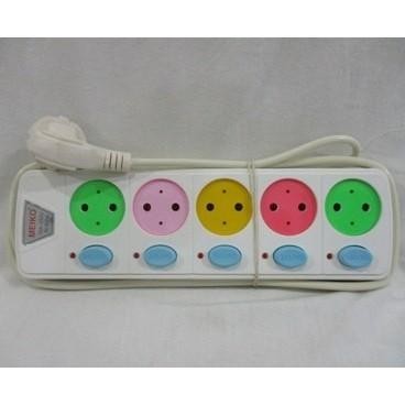 MEIKO Stopkontak Arde Saklar Satu2 5 Lubang Plat Kuningan