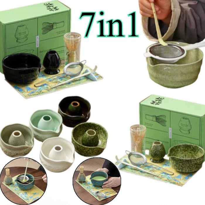 

7in1 Alat Matcha Making Japanese Matcha Tea Sets Handmade Home Easy Clean Bowl Bamboo Whisk Teaspoon