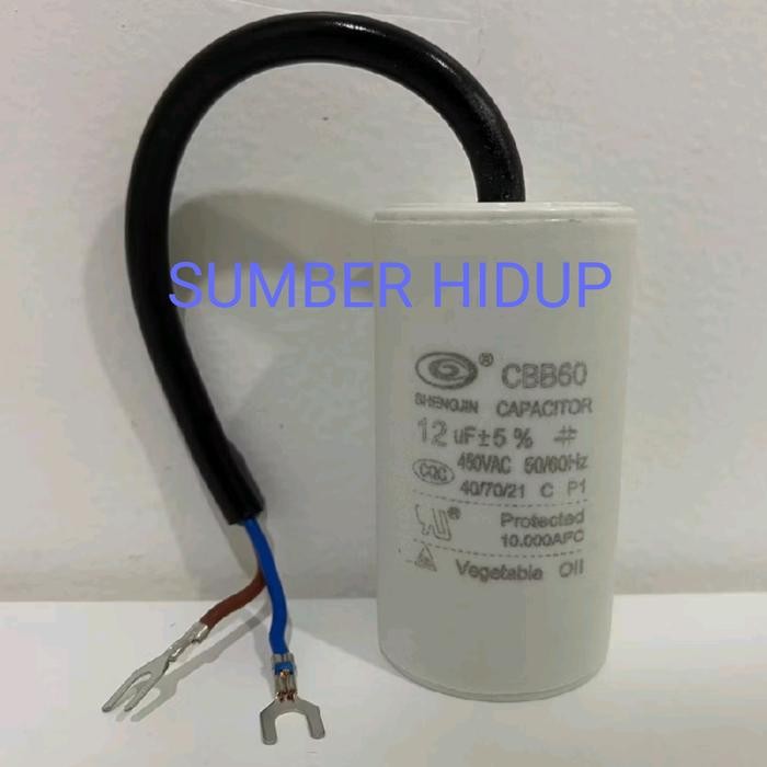 Kapasitor CBB60 450V +5% 8uf / 10uf / 12uf / 16uf / 20uf / 40uf Capasitor Pompa Air Model Kabel 8 10