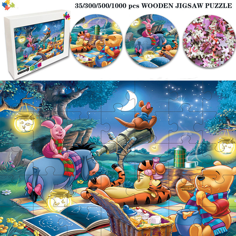 Anime Winnie The Pooh Jigsaw Puzzle Cartoon Thick Wood Puzzle 1000