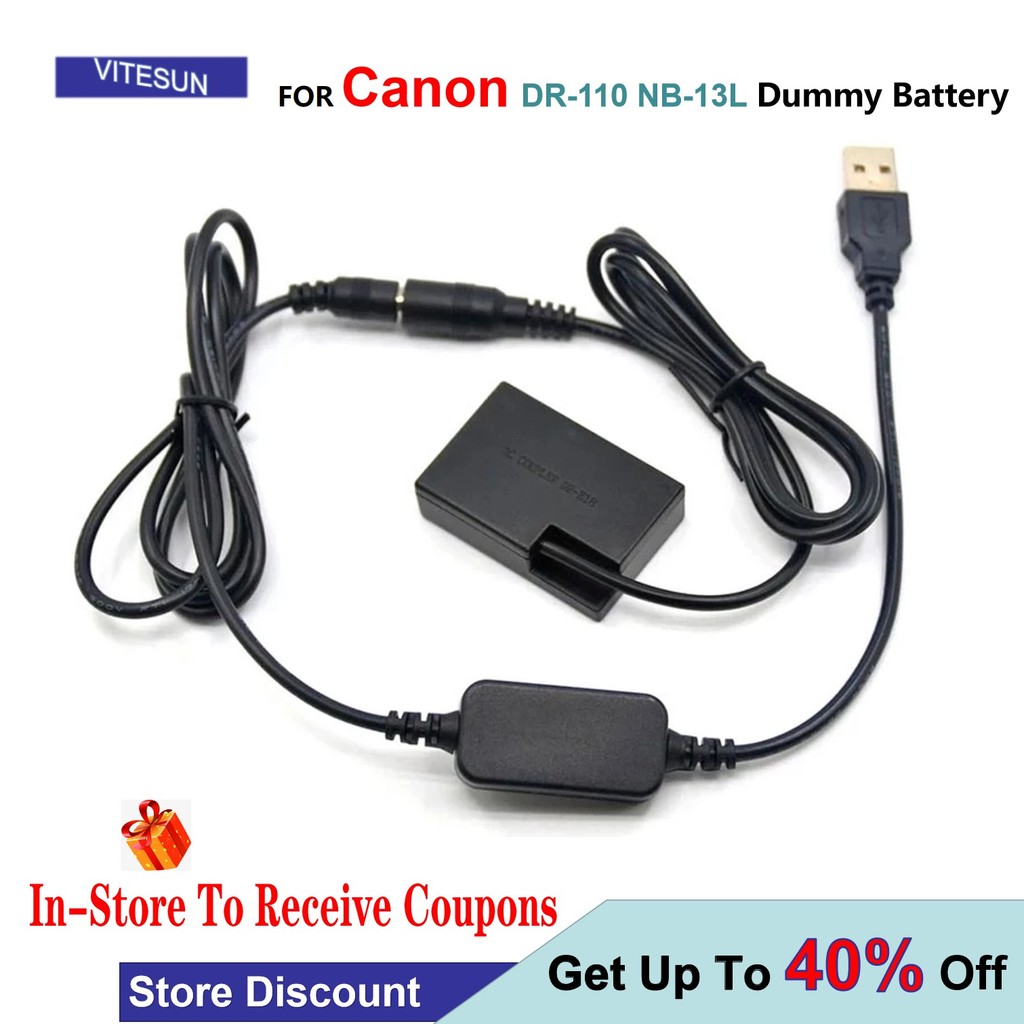 NB-13L NB13L Dummy Battery USB Cable Adapter + DR-110 DC Coupler  For