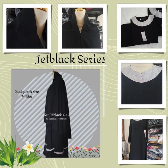 BEST SELLER Setelan Baju Gamis Syar'i Anak Dan Remaja Perempuan Hitam Jetblack
