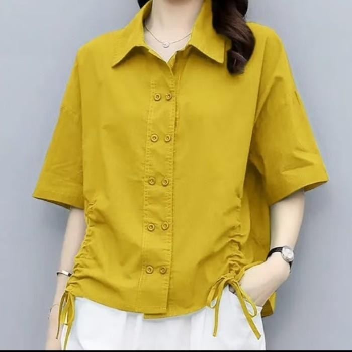 Blouse Baju Atasan Wanita Kerja Style Korea Kemeja Wanita Polos Kombinasi Tali / Putih