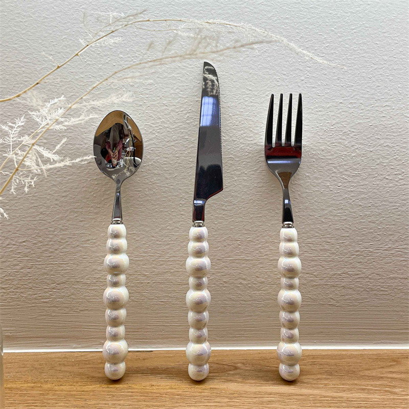 

4Pcs Europe Silver Fashion Pearl Cutlery Set 18/10 Stainless Steel Creativity Flatware 304 Knife