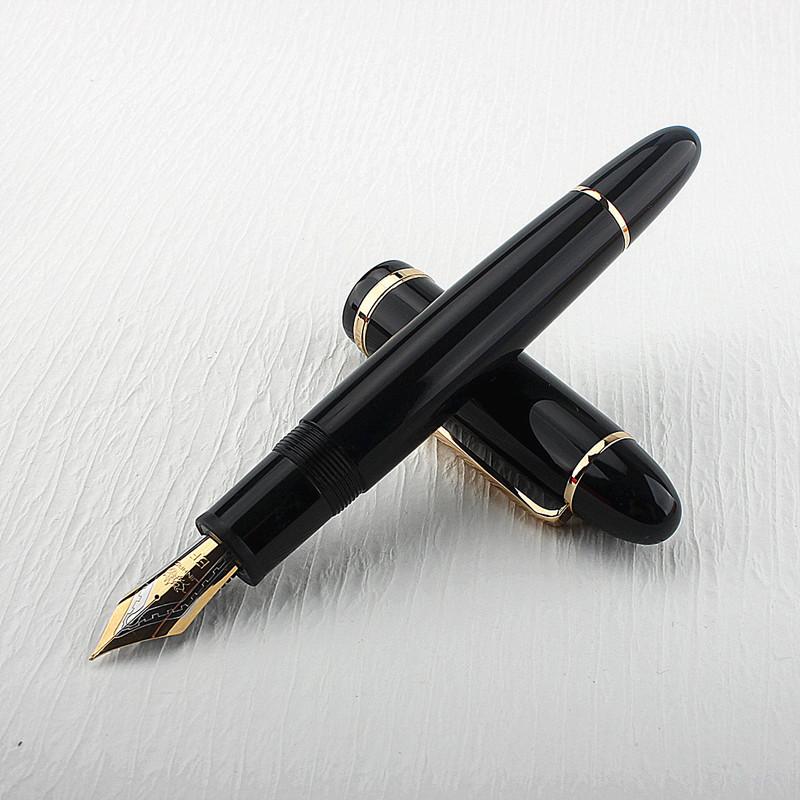

JinHao X159 Acrylic Black Fountain Pen Metal Clip Extended Fine Nib F 0.5mm