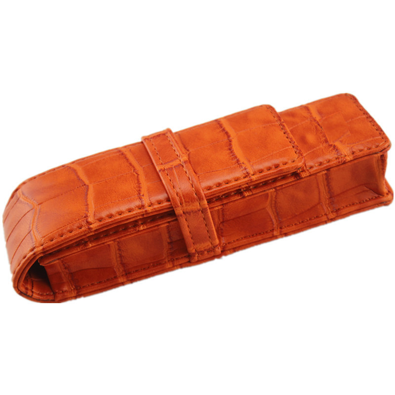 

1pc Orange Crocodile Pattern Pu Leather Pen Pouch Only for 2 Pens Roll Bag Luxury Gift Pens Case