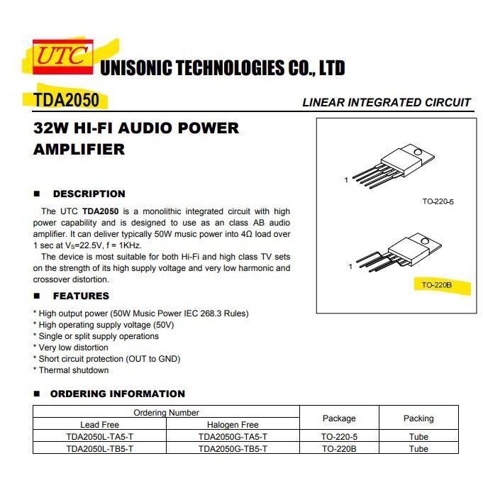 (Allthebest) Original TDA2050 TDA2050L UTC2050 32W HI-FI Audio Power