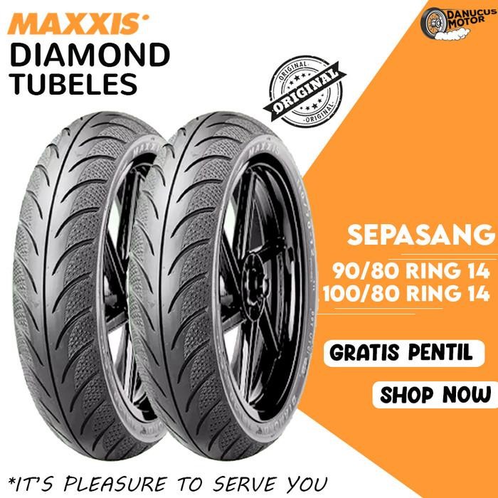 (Allthebest) PAKET BAN TUBELESS MAXXIS DIAMOND MOTOR MATIC 90/80 - 100/80 RING 14