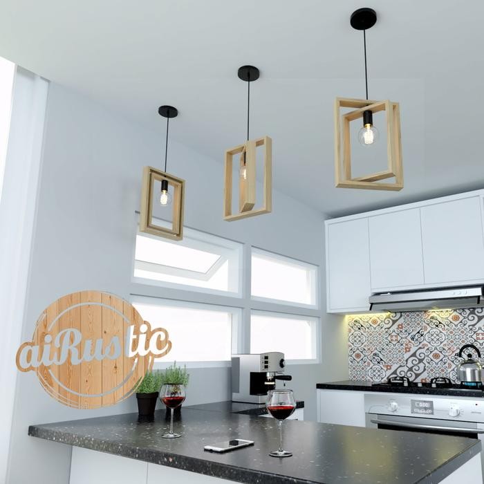 (Allthebest) Lampu Gantung Persegi Panjang Minimalis Supra Industrial Kayu