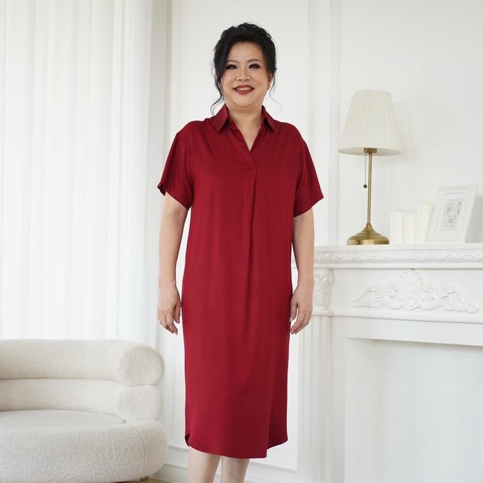 New Arrival (Victoria Wear House) Lee Dress Midi Kerah Kemeja Lengan Pendek Bahan Katun Rayon Twill