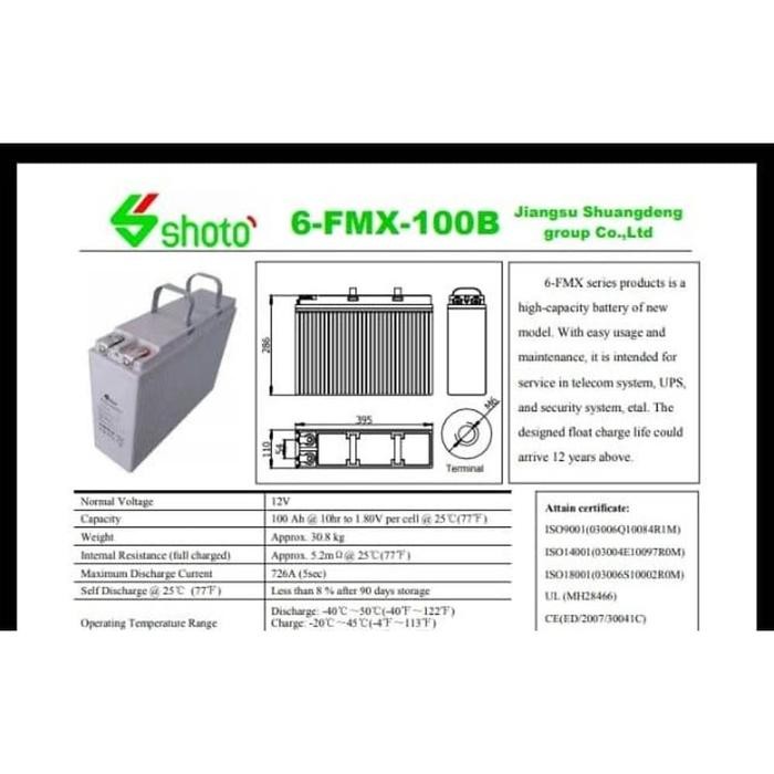 Baterai AKI kering SHOTO 6FMX 12v 100Ah NEW UNTUK SOLAR PNAEL , UPS