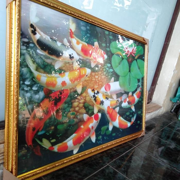 Terlaris Hiasan dinding Ikan Koi 3D besar jumbo 100x70cm Poster Pajangan ruang tamu ikan koi 9