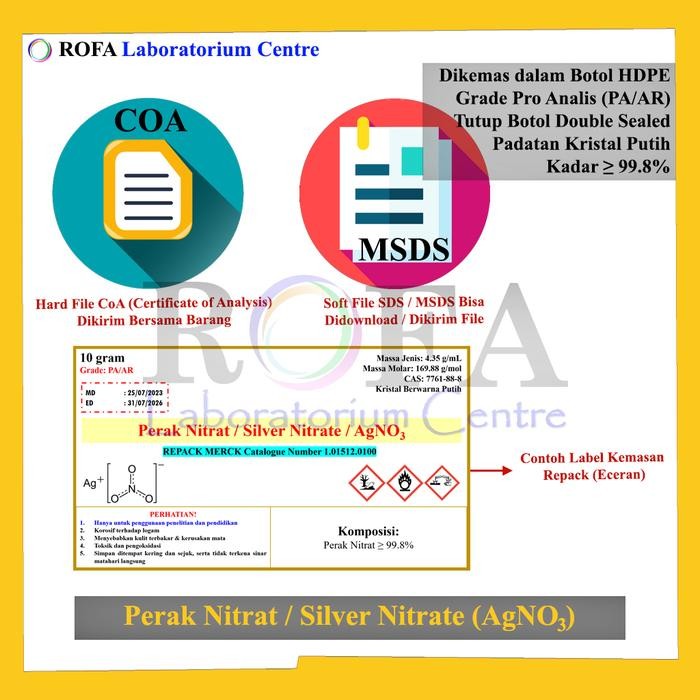 JTTOP" PERAK NITRAT / SILVER NITRATE / ARGENTOUS NITRATE / AGNO3 MERCK 99.8% PRO ANALISIS ECERAN 1
