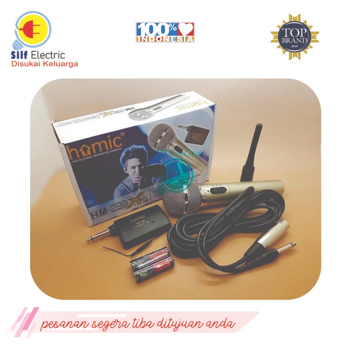 Mic WIRELES + KABEL HOMIC HM-298 Microfon Microphone Tanpa Kabel HM298