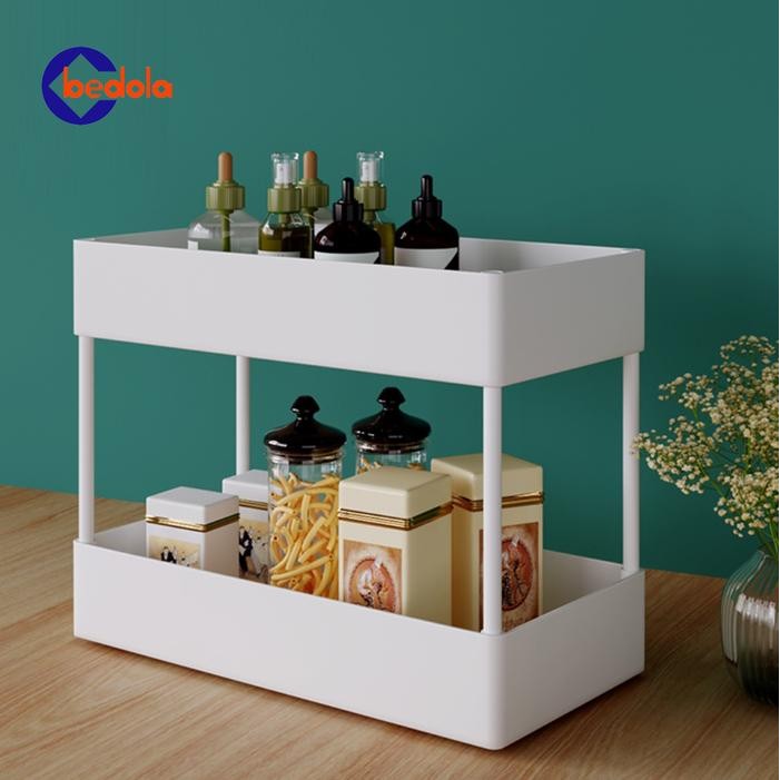 Bedola Square Rak Dapur Plastik Rak Skincare 2 Susun