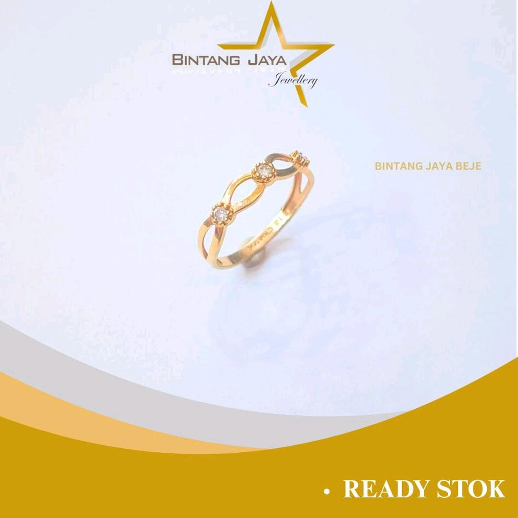 Cincin Emas Asli Silang Tiga M Putih - Kadar (16K) - Berat 1,35 Gram - Batu Putih Memikat - Ideal un