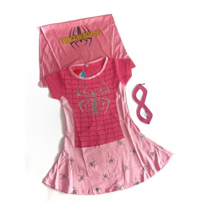 xie Baju Dress Kostum Anak Cewek Superhero Spider Girl Pink Halloween spiderman perempuan