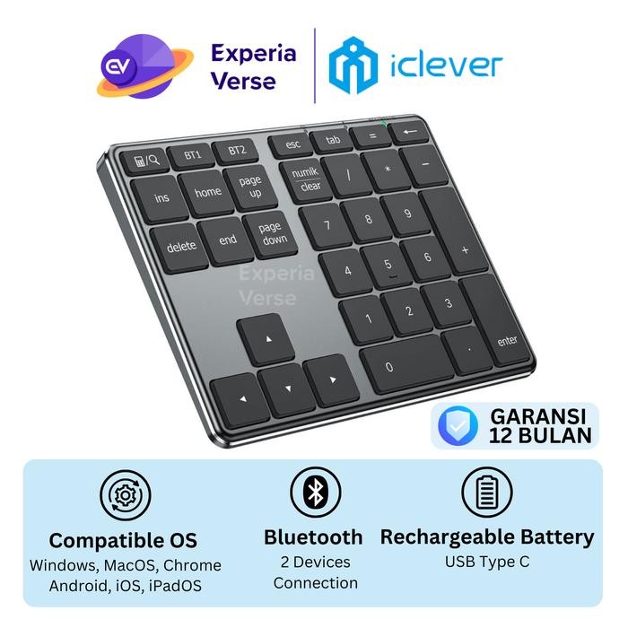 [Allthebest] iClever KP10 Bluetooth 5.1 Wireless 34 keys Numpad Keypad Multidevices