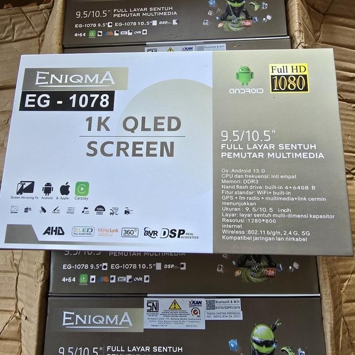 HEAD UNIT ANDROID ENIGMA EG 1078 CARPLAY ENIQMA EG 1078 QLED SCREEN FREE KAMERA MUNDUR