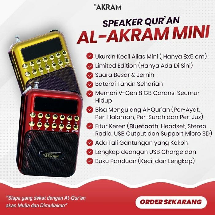 Speaker Quran Mini Al Akram Audio Murottal Qur'An Original Bergaransi