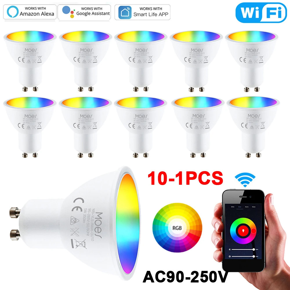 1-10PCS GU10 WIFI Smart Spotlight Dimmable RGB LED Bulbs Smart Life