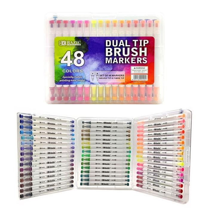 

bazic dual tip brush pen markers 48 warna murah kode 1165