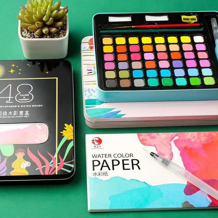

codcat air warna 48 warna /alat cat air warna per set / 48 watercolor set( sudah termasuk kuas dan