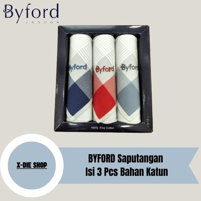 Saputangan BYFORD Isi 3 PCS Katun Sapu Tangan Handkerchiefs X03