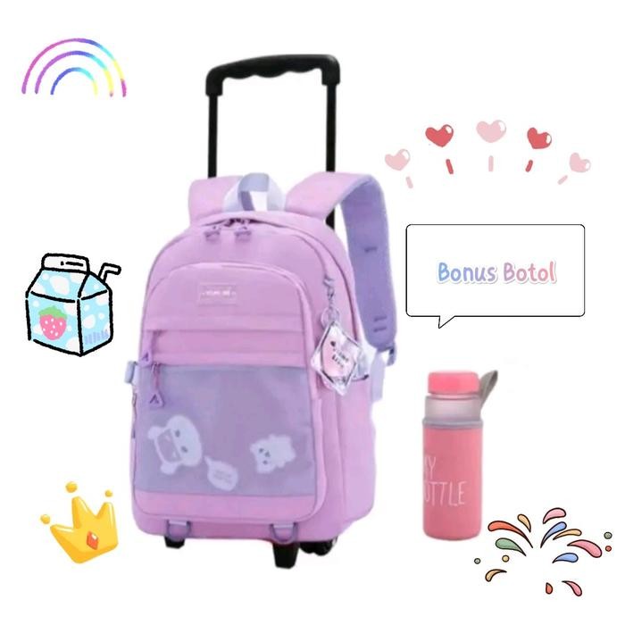 ORIGINAL.. TAS TROLI ANAK SEKOLAH BONUS BOTOL GAMBAR KARTUN GOSH / TAS DORONG KOPER ANAK UNISEX