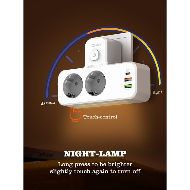 BEST LDNIO POWER SOCKET SE2337 20W PD QC 1 USB-C 2 USB-A WITH NIGHT LAMP TERMURAH