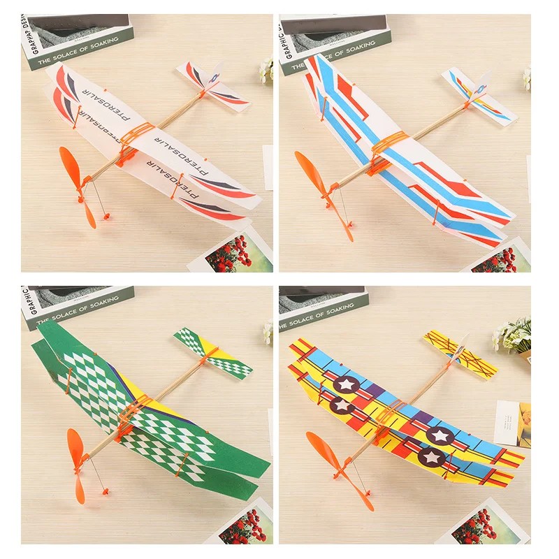 1Pc Foam Glider Plane Airplane Toy Rubber Band Powered Plane Model Aircraft For Kids Outdoor Sport