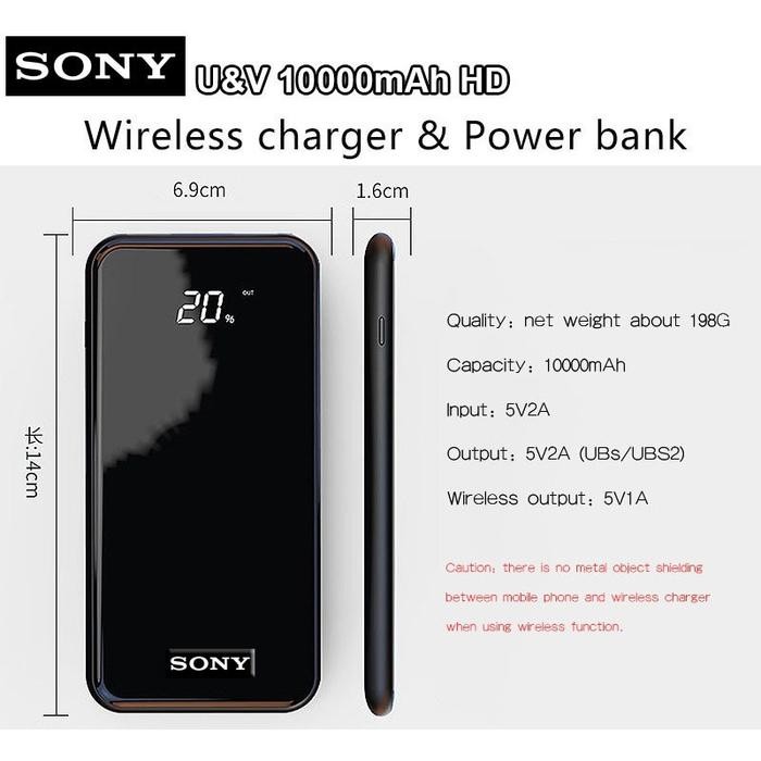(Allthebest) Power Bank Sony Wireless Q10 10000mah Dual Usb Android Support