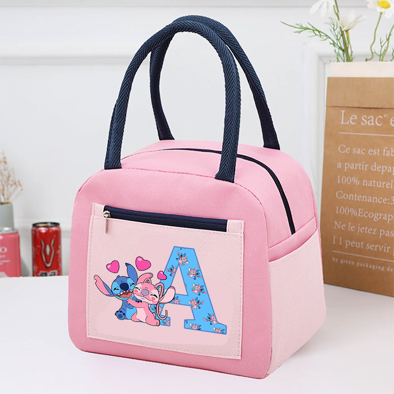Stit  Disney Lun  Pack Insulated Bags Lun  Boxes Cartoon Anime Letter A-Z Zipper Thickened