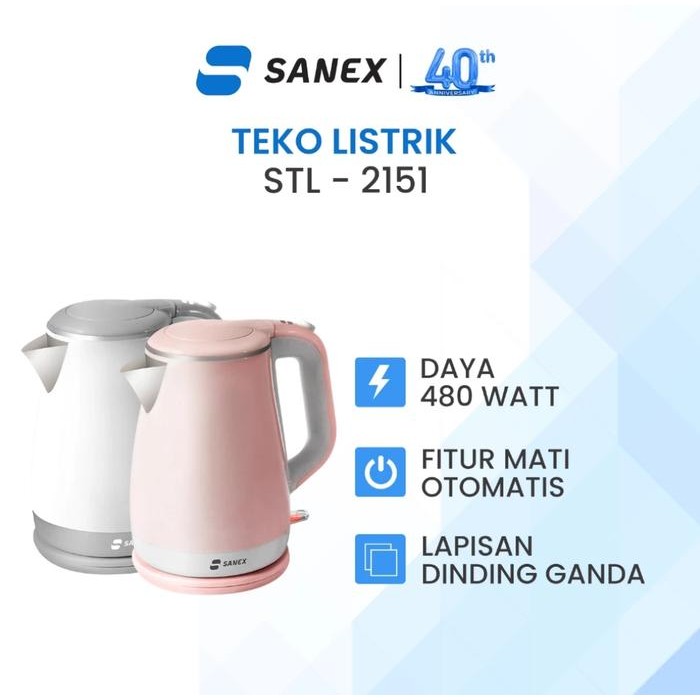 Sanex Teko Listrik STL-2151 1.5L Stainless Steel 480W - Pink/Abu-Abu/Hitam