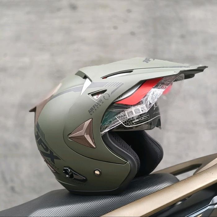 PREMIUM HELM HALFFACE JPX SUPERMOTO ARMY DOP, DOBLE VISOR, ORIGINAL
