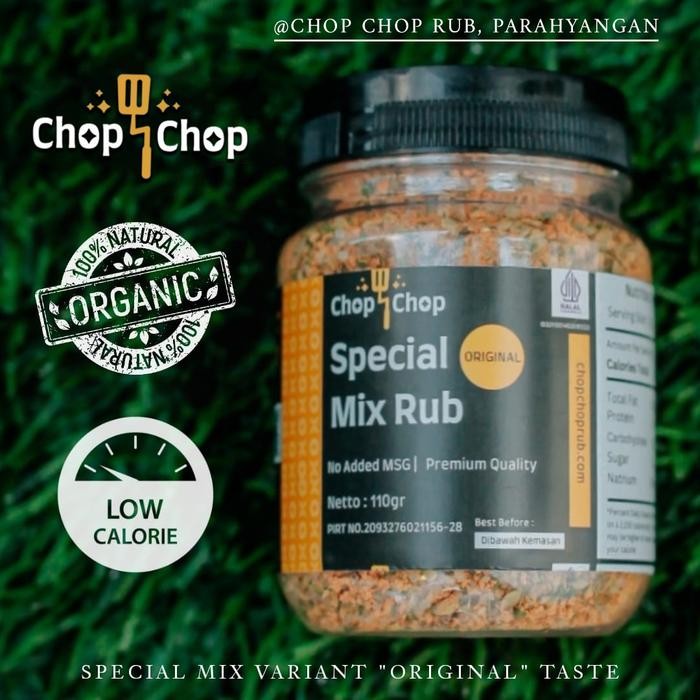 

PREMIUM CHOP CHOP RUB, ORIGINAL SPECIAL MIX, BUMBU MARINASI, RENDAH KALORI, 110 GR Natural Bubuk