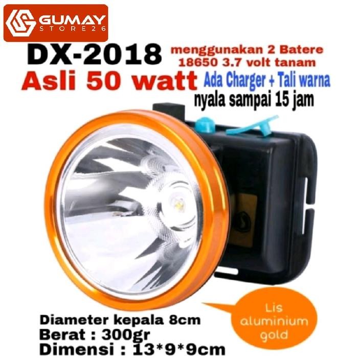 SENTER KEPALA LED 50WATT CHARGER DX2018 GOLD / SENTER LED 50W SUPER TERANG