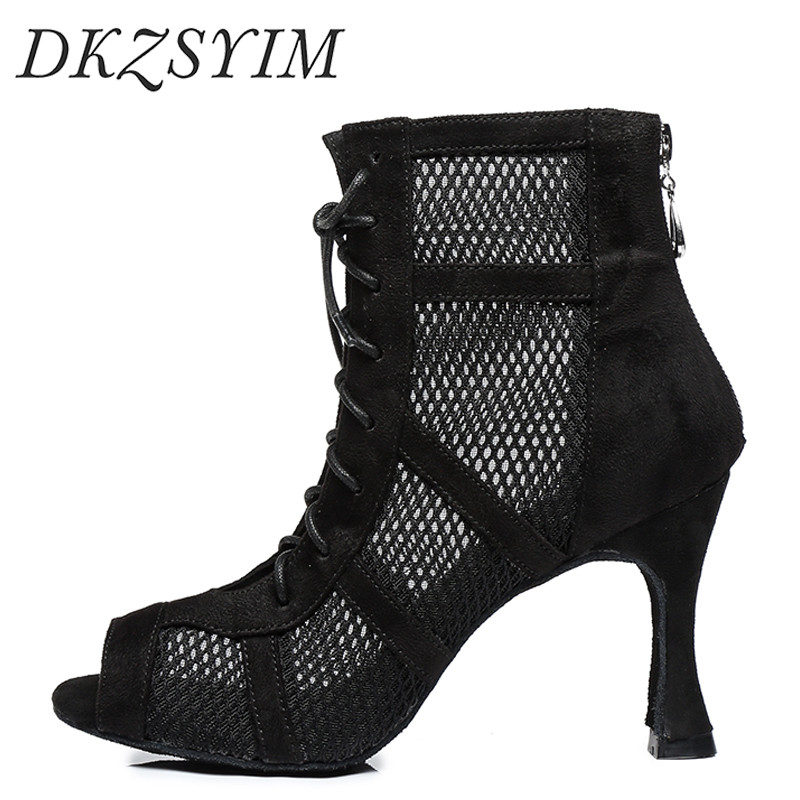 DKZSYIM Women Dance Boots Ballroom Jazz Dance Shoes Ladies Girls Soft Soles Short Dance Boots Tango/