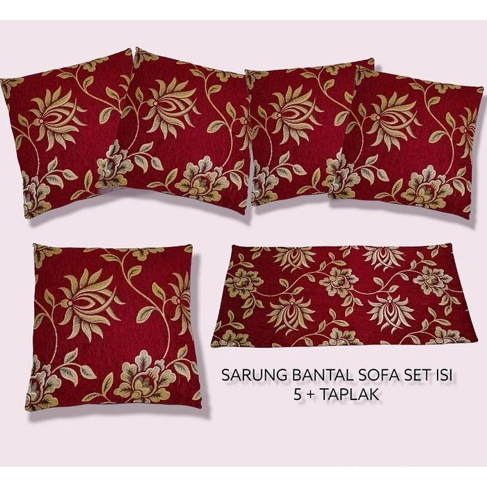 Sarung Bantal Sofa SET isi 5 + Taplak Meja Ukuran 40x40 50x50 60x60 murah bagus