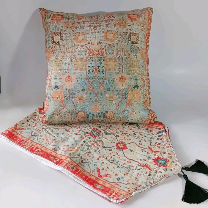 Sarung Bantal Kursi 1 set Lengkap isi 4 Sarung Bantal + 1 Taplak Meja Motif Maroko Orange Katun