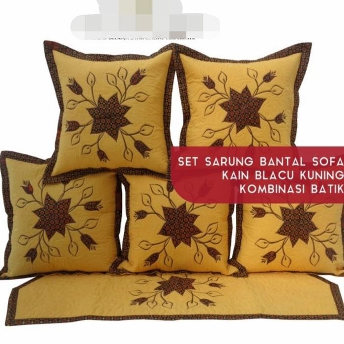 set sarung bantal sofa kain blacu kuning bordir batik truntum